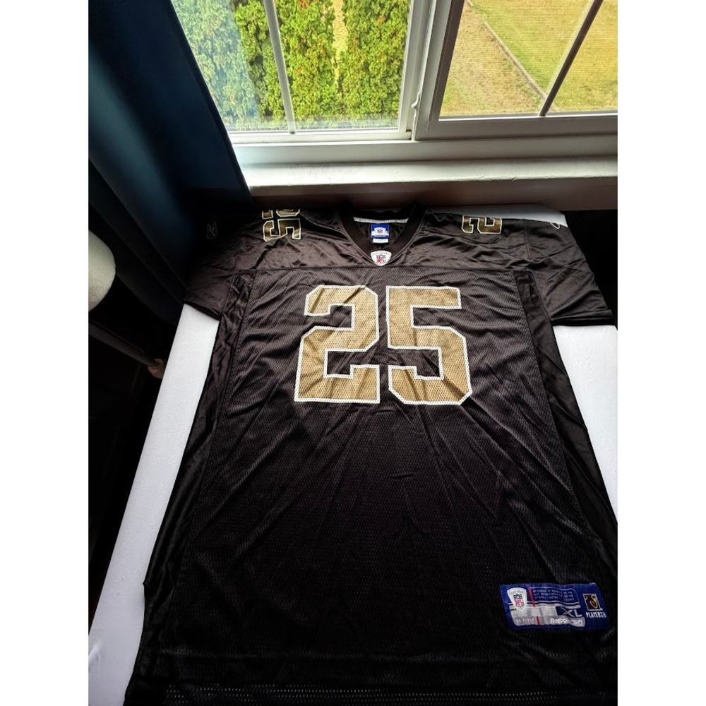 Reebok NFL New Orleans Saints Jersey Black Gold Number 25 Mens XL Football Mesh